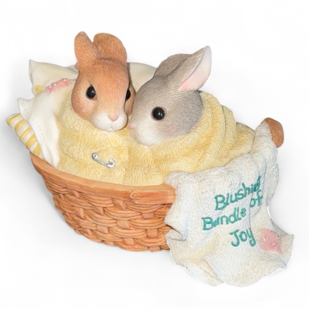 My Blushing Bunnies Blushing Bundle of Joy Twins in Laundry Basket Enesco